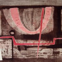 George Wallace - Clay Pit, 1955, etching, aquatint & drypoint, with red and pink overlays