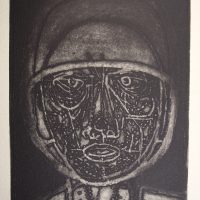 George Wallace - Man in a Helmet #2, 1956, deep etch & aquatint