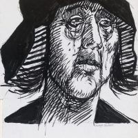 George Wallace - Preparatory ink drawing for print #83, Weeping Woman, 1983