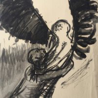 George Wallace - Study for sculpture Jacob Wrestling the Angel, c.1977, ink and wash
