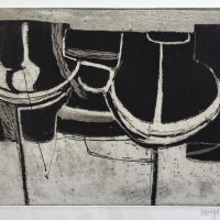 George Wallace - Clay Pit Workings - aquatint & etching worked with pen - 1956