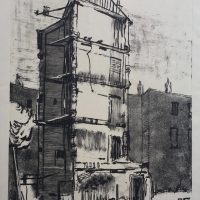 George Wallace - Bombed Hotel in Eastbourne - monotype - 1950